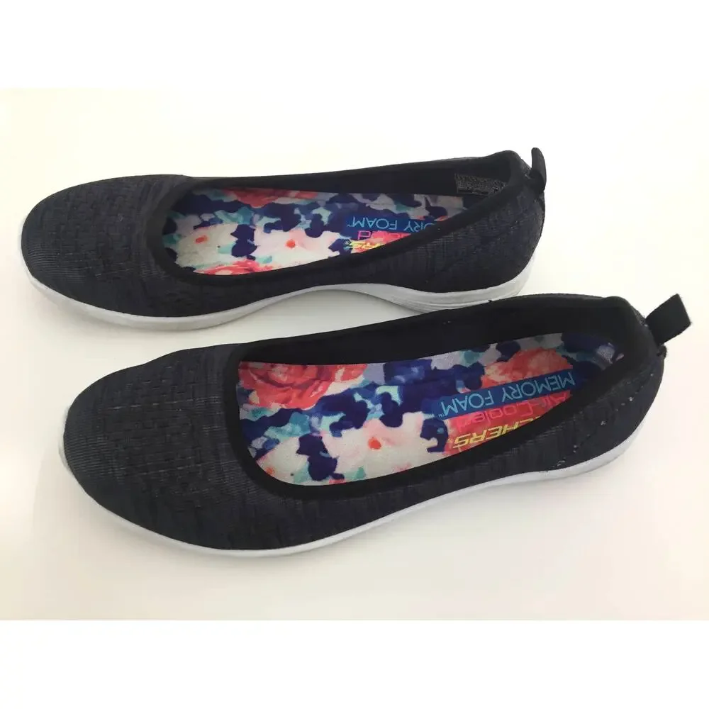 Skechers Air-Cooled Memory Foam‎ Black Textile Ballet Flats Womens 6.5